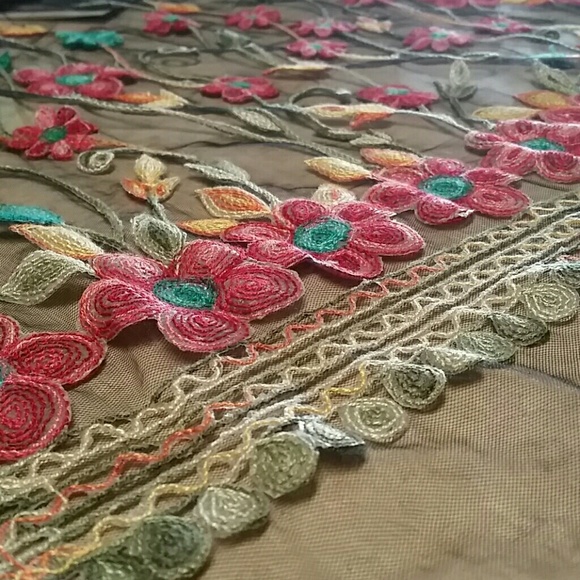 SOLD Black Net Boho Kimono Fringe Multi Color Floral Sz XL/XXL - Picture 4 of 6